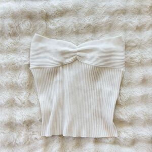White Ribbed Knit Tube Top